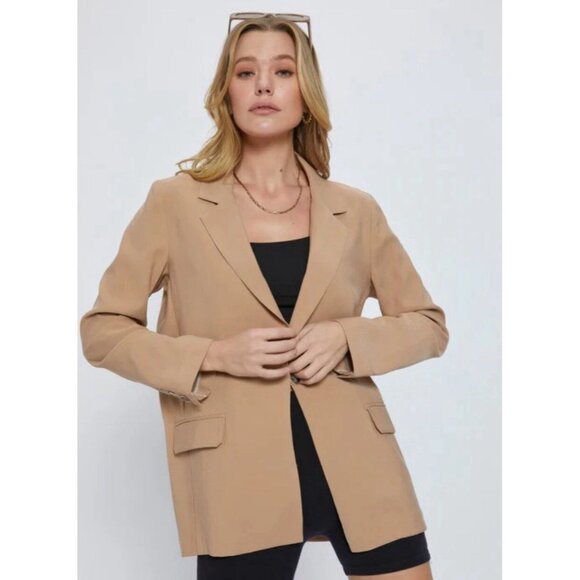 Open Edit Women’s Oversized Blazer Sz XS Nordstrom Beige Brown Jacket Preppy - Picture 1 of 5